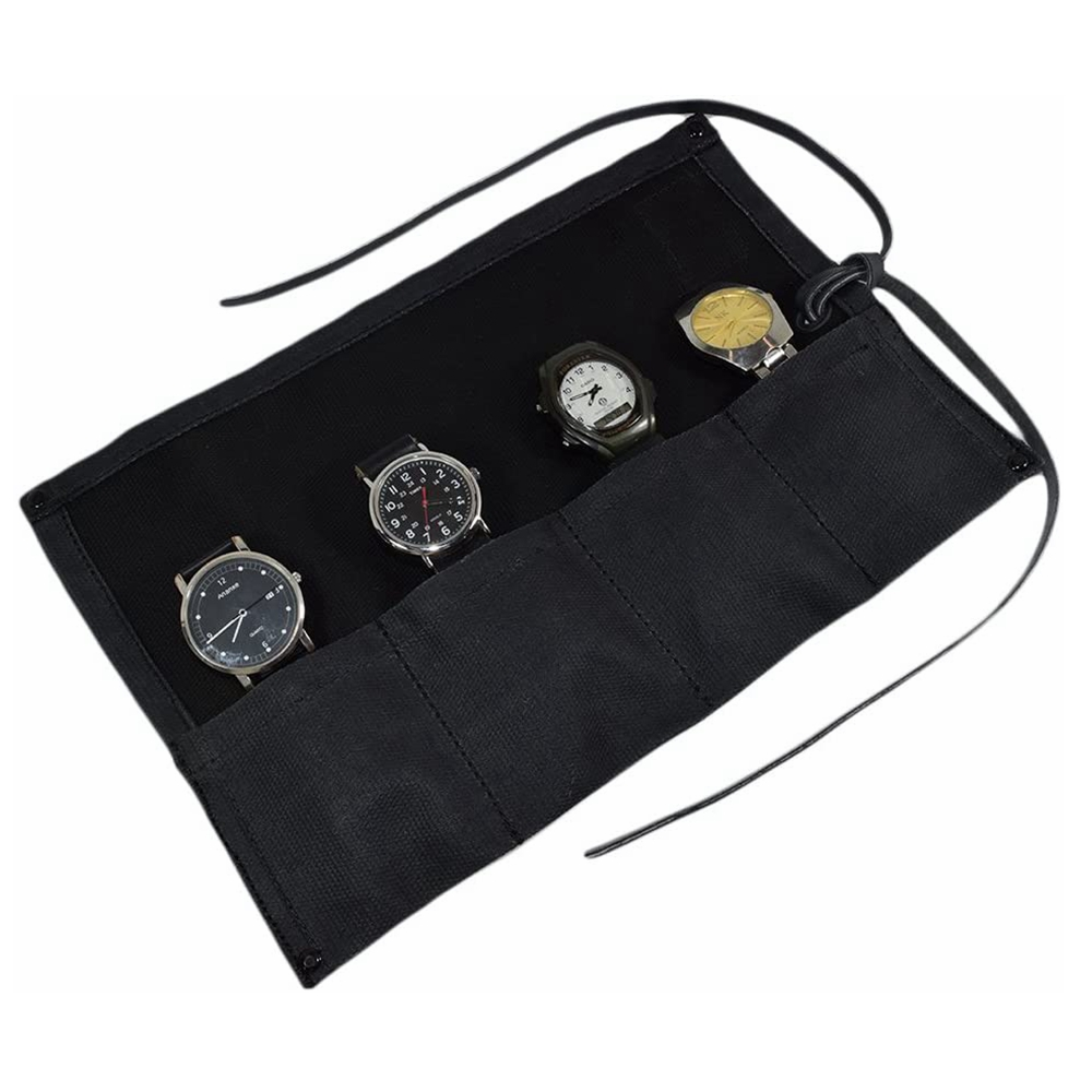 Portable Custom Canvas Roll Watch Bag With 4 Slots For Travel