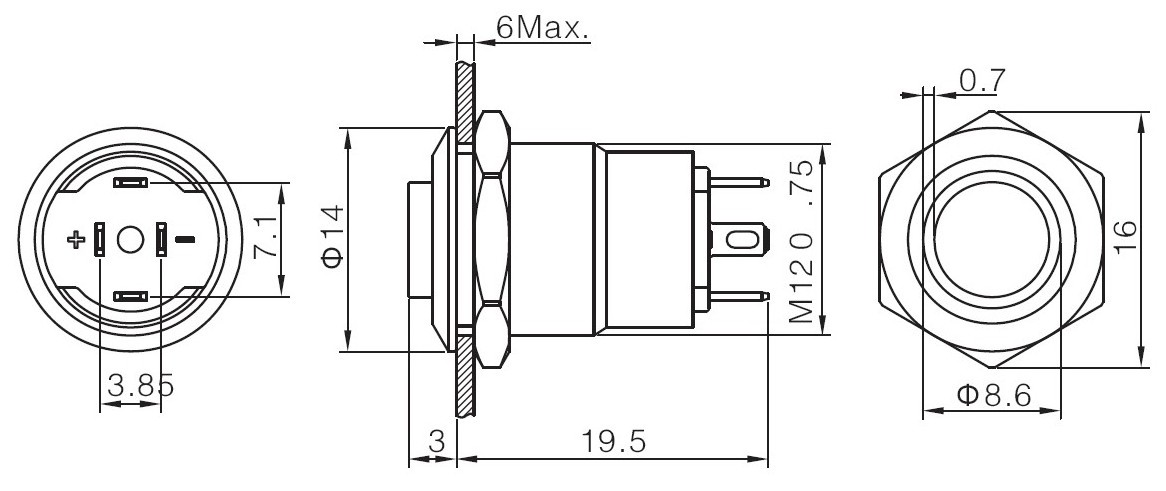 ONPOW mini small stainless steel illuminated push button 12mm momentary/latching (ONPOW6312)