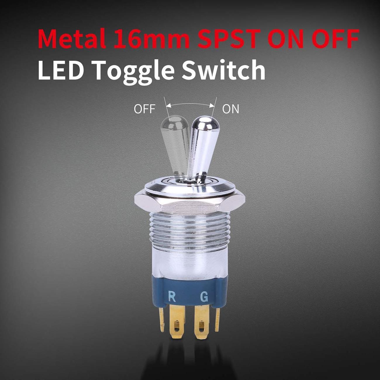 Round RGB Illuminated Metal Toggle Switch Waterproof IP65 20A 16mm LED Toggle ON OFF Switch For Car Boat Motor Automotive