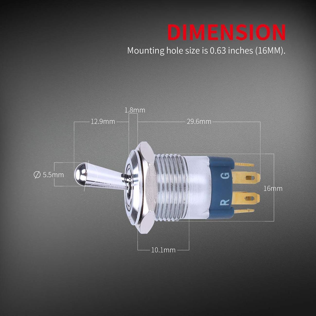 Round RGB Illuminated Metal Toggle Switch Waterproof IP65 20A 16mm LED Toggle ON OFF Switch For Car Boat Motor Automotive