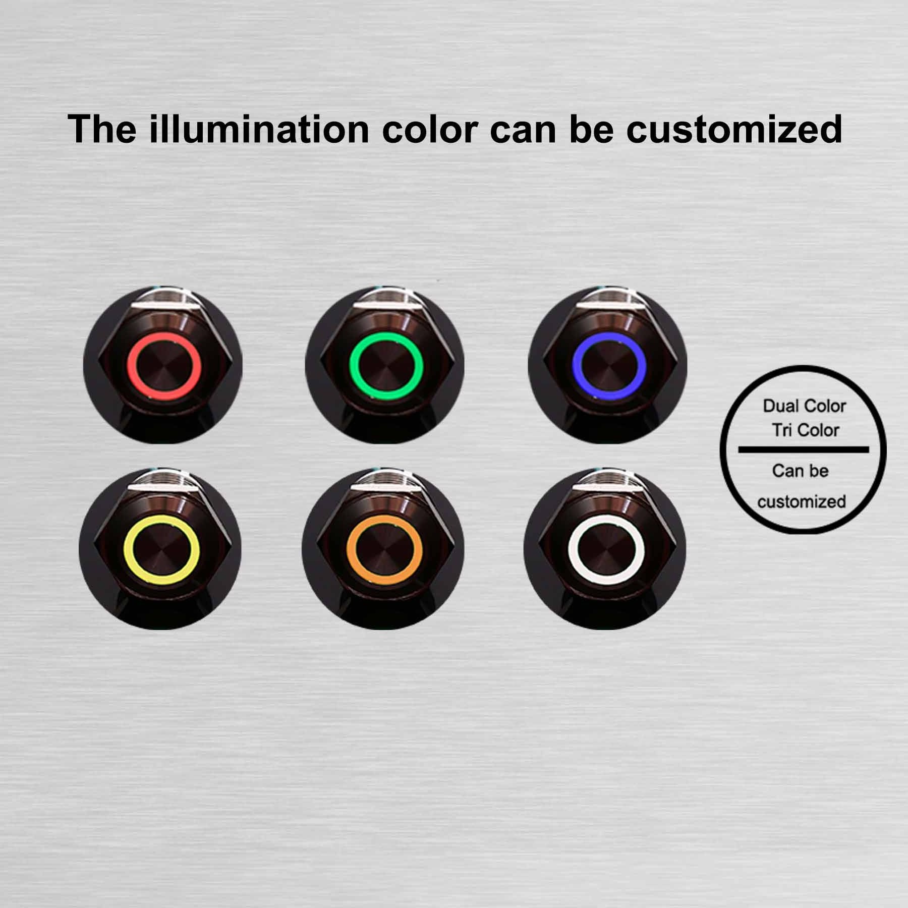 12mm,16mm,19mm,22mm,25mm,30mm customizable laser engraved pattern LED illuminated momentary push button switch with harness