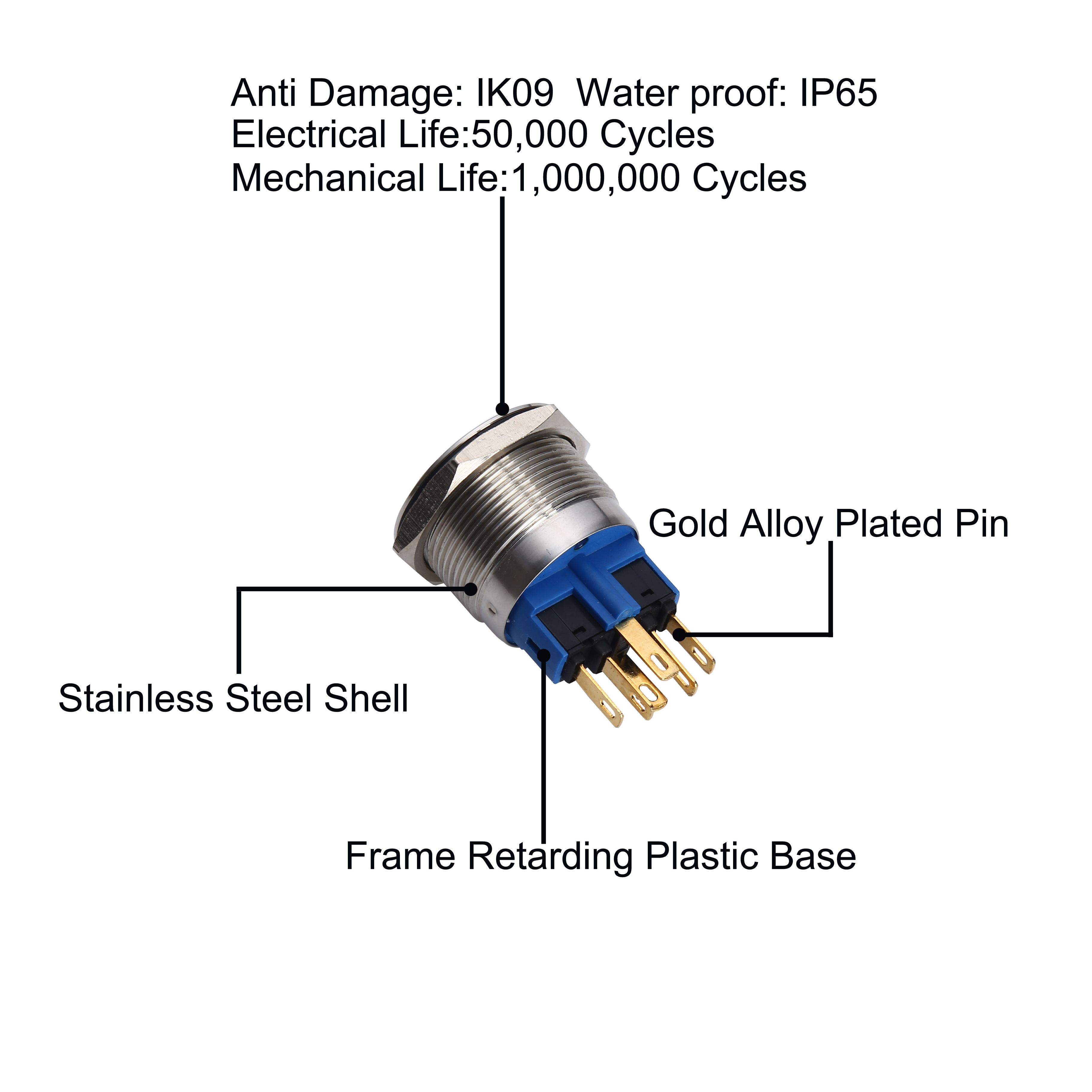 Customized Lit Symbol in PC Actuator LED Illuminated Push Button switch 22MM