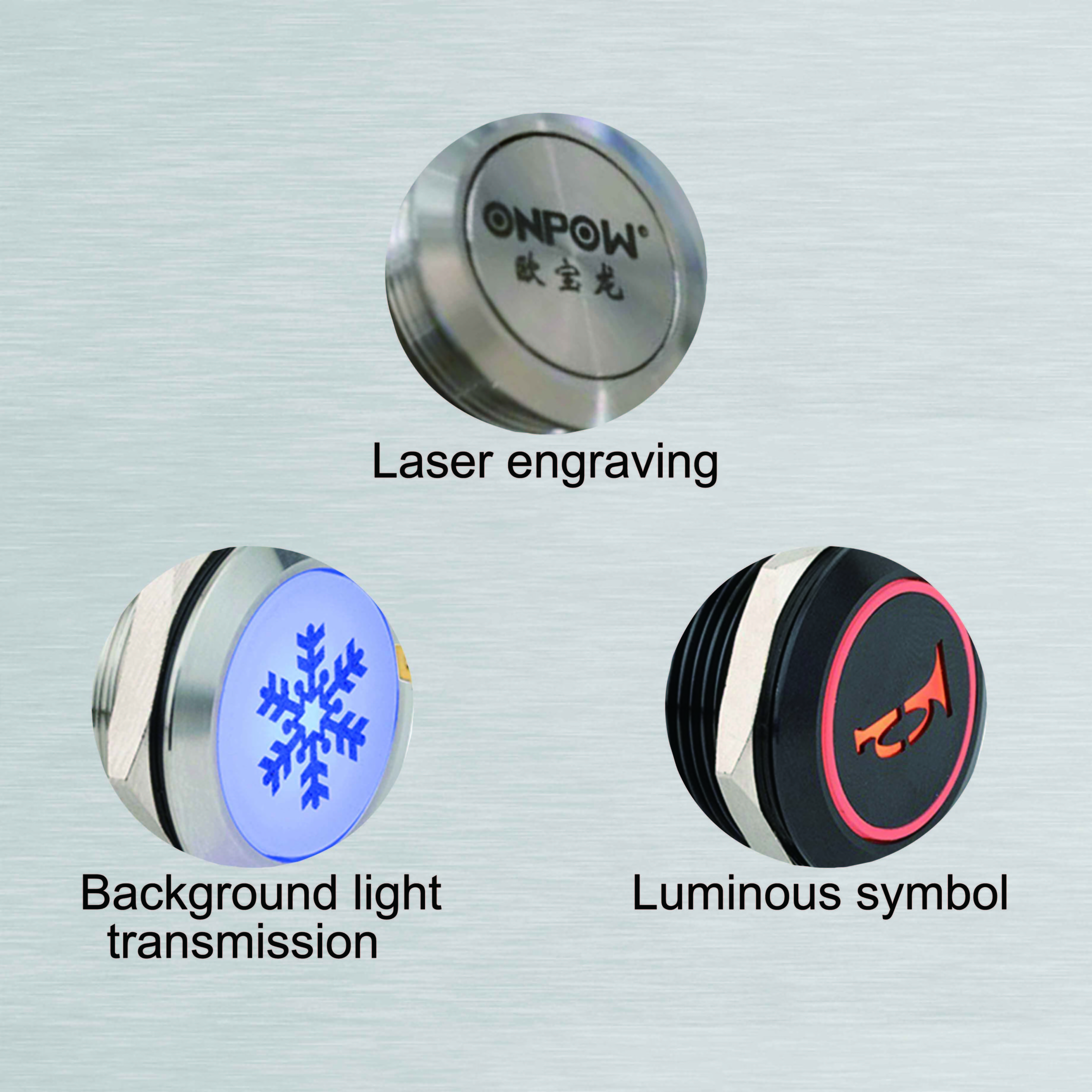 Customized Lit Symbol in PC Actuator LED Illuminated Push Button switch 22MM