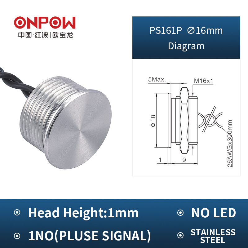 ONPOW 16MM metal IP68 piezoelectric momentary push button switch 1NO 12V push button