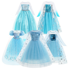 Chinese Factory Summer Ice Queen Little Girls Snow Princess Fancy Dress Queen Costume with Accessories