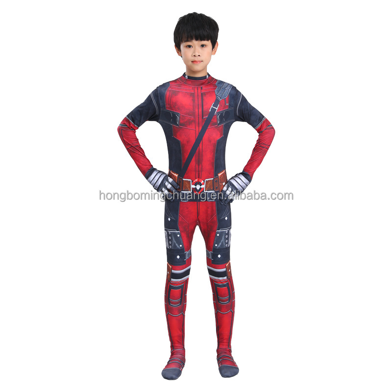 Boys Cool Movies Anime Superhero Halloween Xmas Party Gifts Cosplay Dead pool Children's Costumes with Headgear Swords Weapons