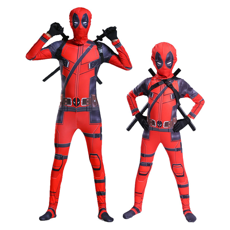 Cool Headgear Adults Boys Children Comic Anime Superhero Halloween Carnival Party Outfit Cosplay Dead pool Costume with Mask