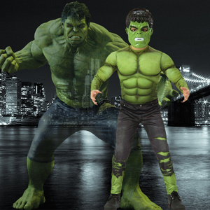 Kid Superhero Costumes Halloween Clothes Cosplay Suit Green Hulk Costumes with Muscle TV & Movie Costumes