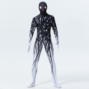 Factory Direct Sale Halloween Black Ghost Bodysuit Adult Men's Cosplay Costume Printed Zentai Game Suit for Parties