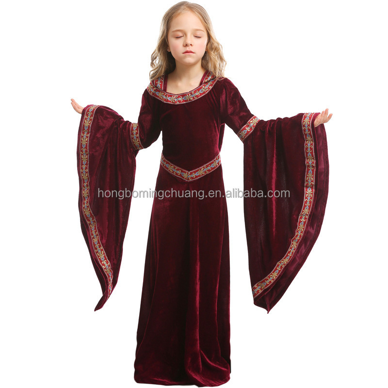 European Medieval Halloween Wine Red Vampire Children's Clothing Girls Party Vampire Witch Costumes