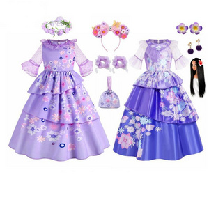 Party Funny Outfit Mirabel Costume Charm Encanto Princess Dresses Girl Cosplay Outfit for Kids Girls with Accessories