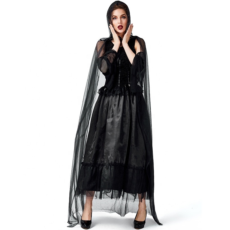 Hot Halloween Costume Black Witch Slim Fit Sexy  Mysterious Cloak Vampire Dark Witch Costume