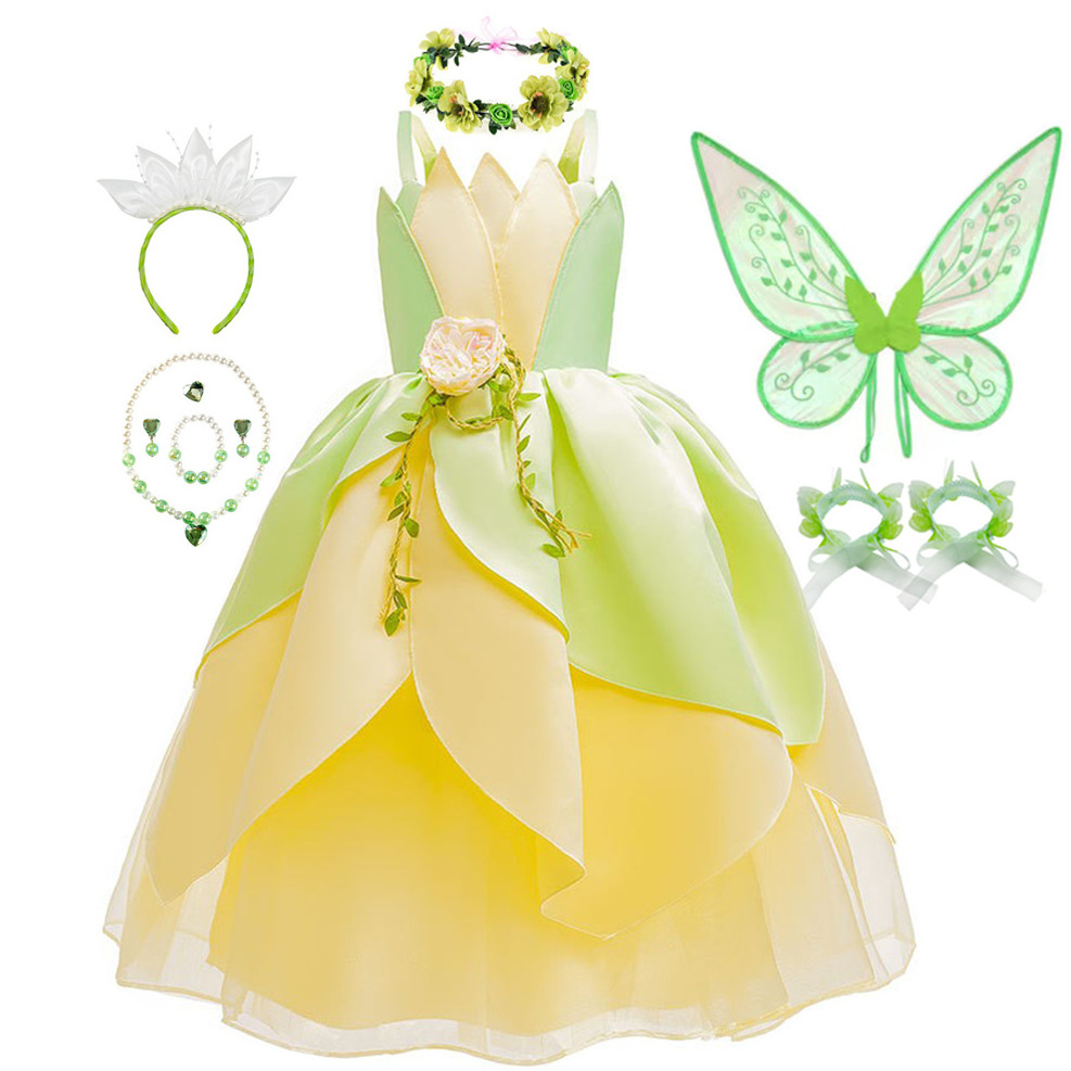 In Stock Green Princess Dresses Party Fairy Tale Frog Princess Dress Movie Halloween Children Costume