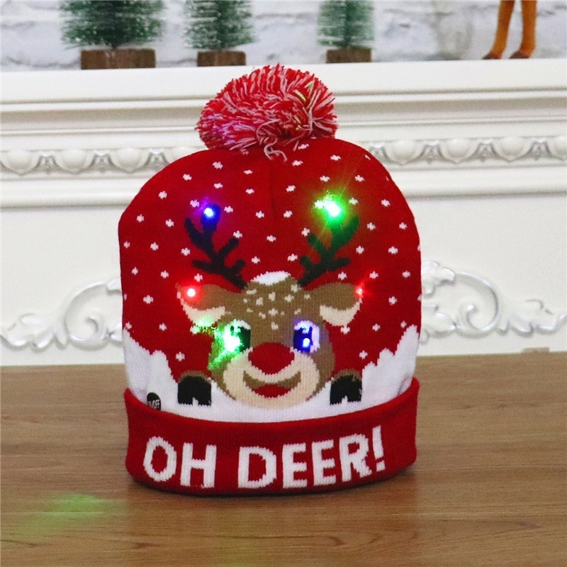 Wholesale Multiple Types Christmas Hats With Led Lights Knitted Christmas Hat Adult Santa Hat