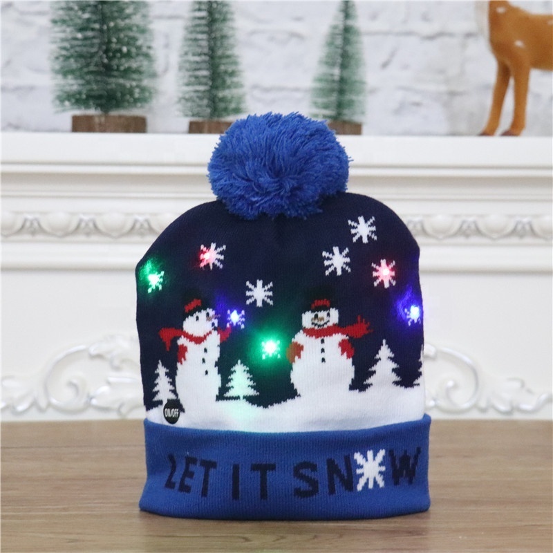 Wholesale Multiple Types Christmas Hats With Led Lights Knitted Christmas Hat Adult Santa Hat