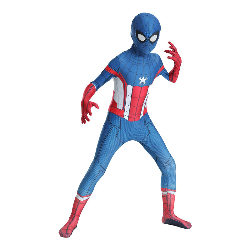 New Best Selling Superhero Cosplay Halloween Party Costume Kids Bodysuit Superhero Red&Blue Spiderman Costumes