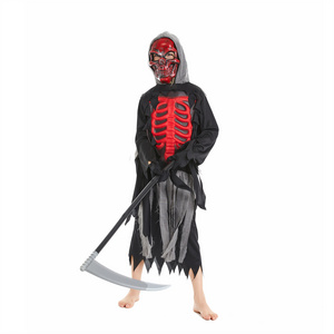 Cool Black Fire Devil Robe Child Boy Red Skull Reaper Costume For Party Halloween Devil Costume with Accessories