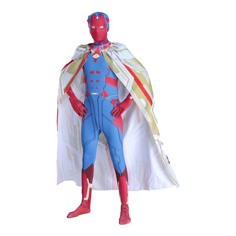 Cool Plus Size Superhero Vision Bodysuit Wanda Movie Suit for Children for Halloween Carnival Party Cosplay Costume