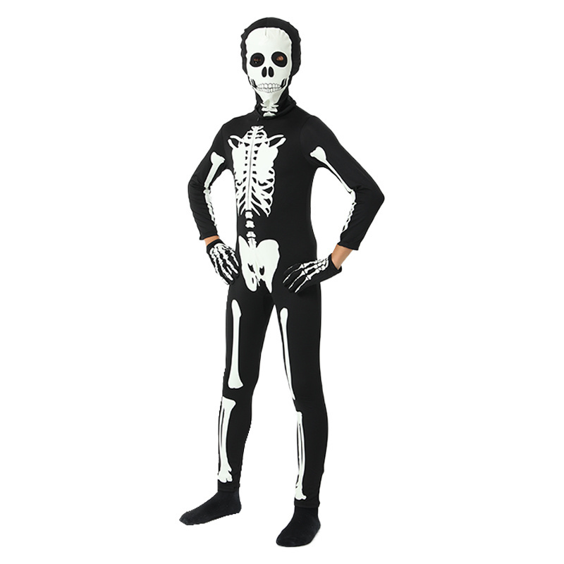 Glow in Dark Skeleton Clothing 3D Print Style Halloween Costumes For Kids Luminous Horror Skull Rack Bodysuit