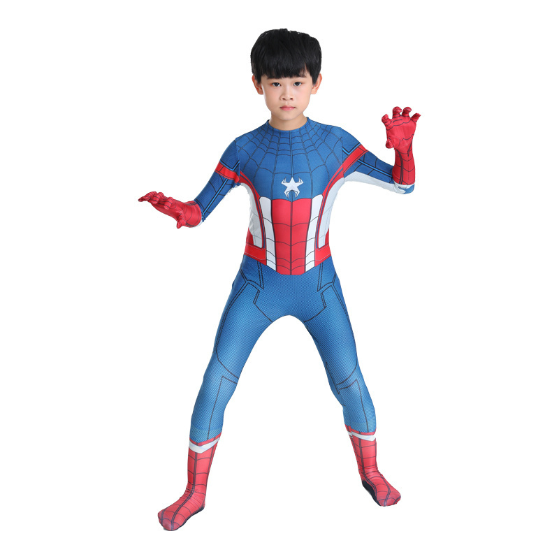 New Best Selling Superhero Cosplay Halloween Party Costume Kids Bodysuit Superhero Red&Blue Spiderman Costumes