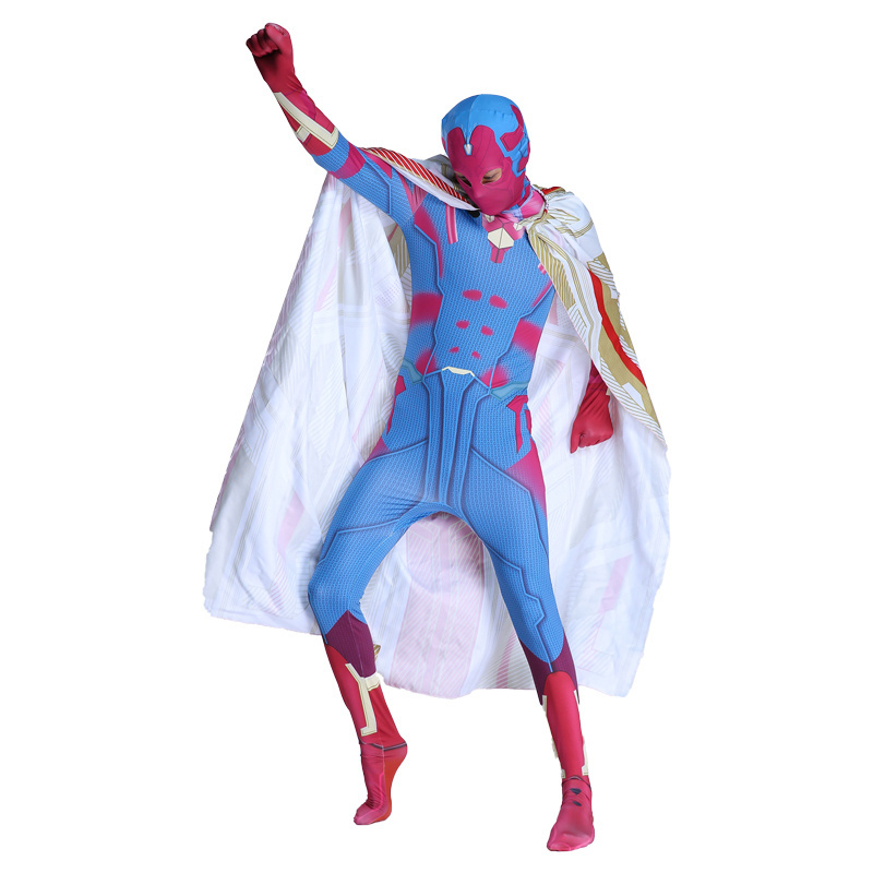 Cool Plus Size Superhero Vision Bodysuit Wanda Movie Suit for Children for Halloween Carnival Party Cosplay Costume