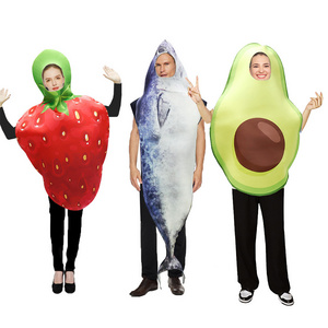 Classic Funny Fruit & Veggie Costume Unisex Halloween Strawberry Avocado Costume Halloween Fruits Jumpsuit