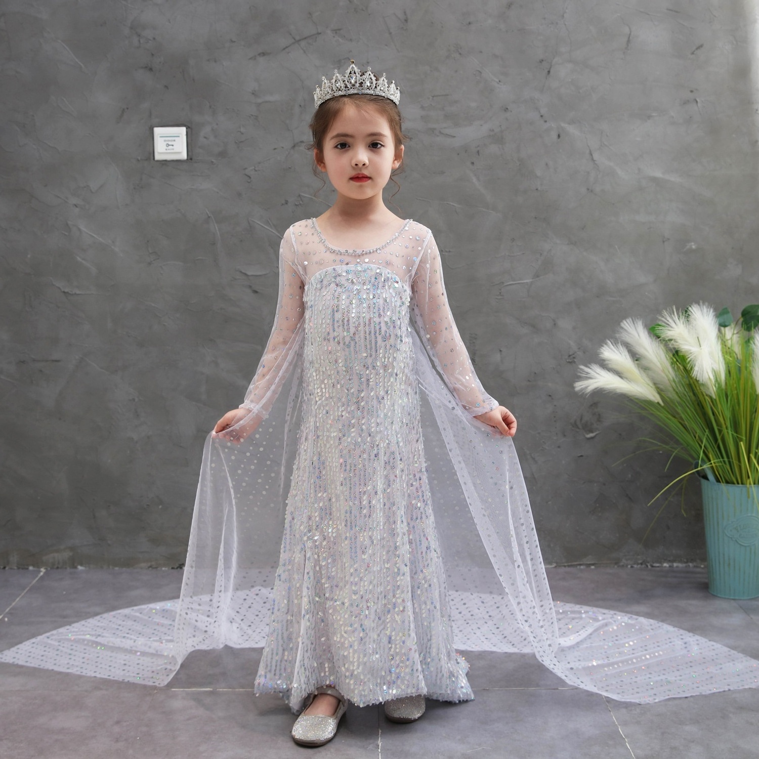 High Quality Fancy TV&Movie Dress Froze Elsa Costume Birthday Party Cosplay Costume Anna White Children Dresses Girl Party