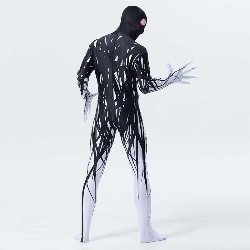 Factory Direct Sale Halloween Black Ghost Bodysuit Adult Men's Cosplay Costume Printed Zentai Game Suit for Parties