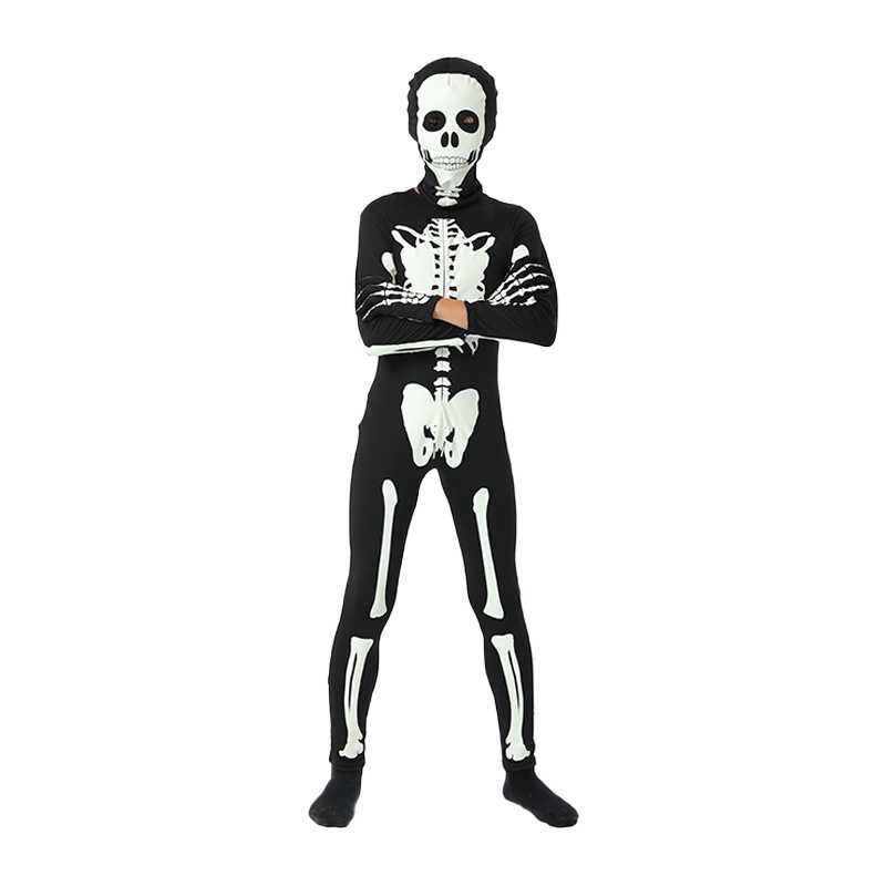 Glow in Dark Skeleton Clothing 3D Print Style Halloween Costumes For Kids Luminous Horror Skull Rack Bodysuit