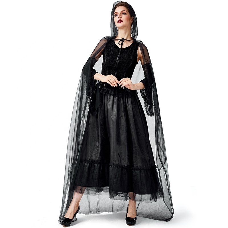 Hot Halloween Costume Black Witch Slim Fit Sexy  Mysterious Cloak Vampire Dark Witch Costume