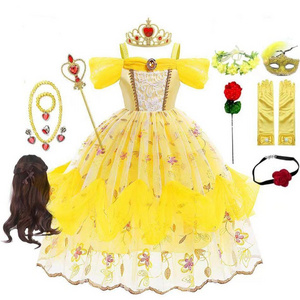 Ready to Ship Girls Yellow Princess Costume for Belle Halloween Costumes For Kids Belle Dress Princess