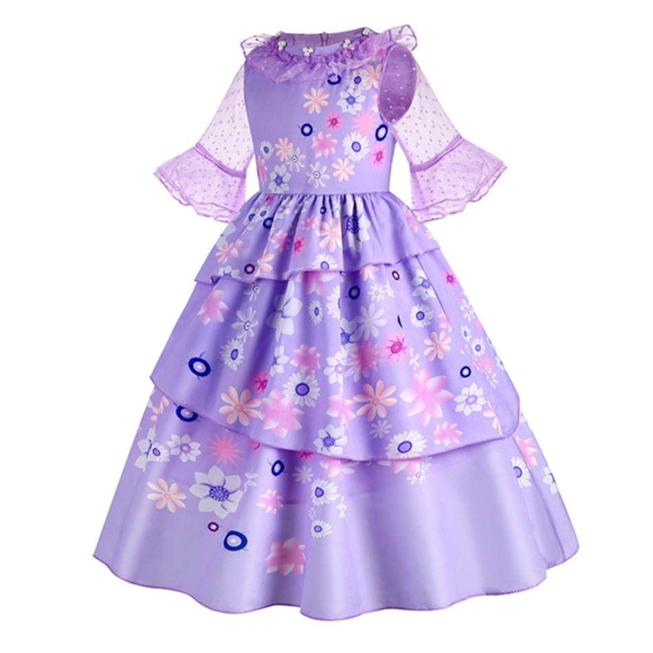 Party Funny Outfit Mirabel Costume Charm Encanto Princess Dresses Girl Cosplay Outfit for Kids Girls with Accessories