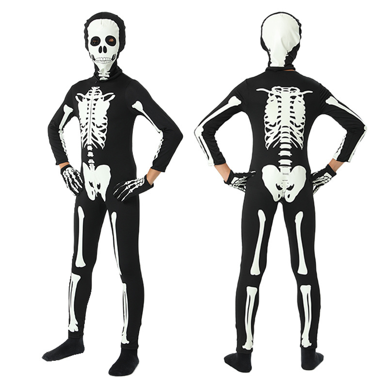 Glow in Dark Skeleton Clothing 3D Print Style Halloween Costumes For Kids Luminous Horror Skull Rack Bodysuit