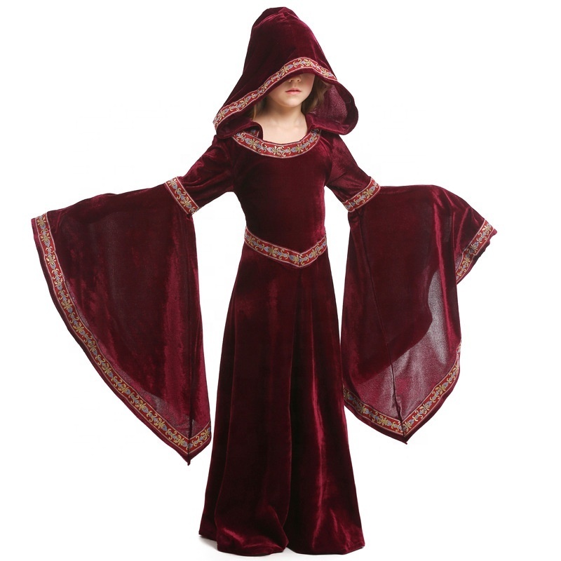 European Medieval Halloween Wine Red Vampire Children's Clothing Girls Party Vampire Witch Costumes