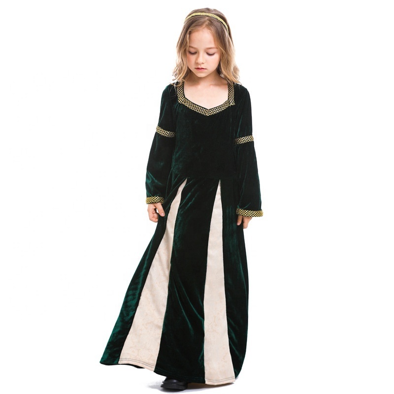 New Renaissance Retro Medieval Girls Musical Stage Costumes Dark Green Bell-Sleeved Long Witch Costumes