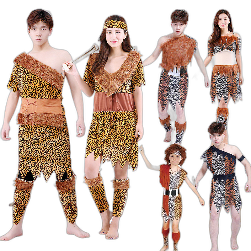 Various Styles OF Kids Leopard Print African Indian Costume Men&Women Halloween Party Savage Cosplay Suit