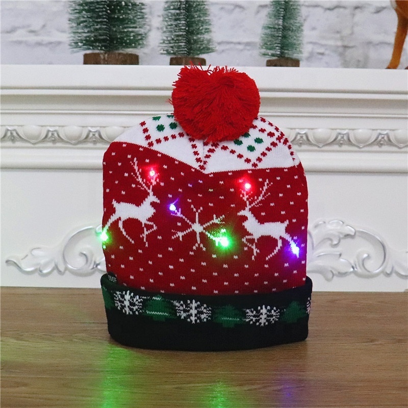 Wholesale Multiple Types Christmas Hats With Led Lights Knitted Christmas Hat Adult Santa Hat