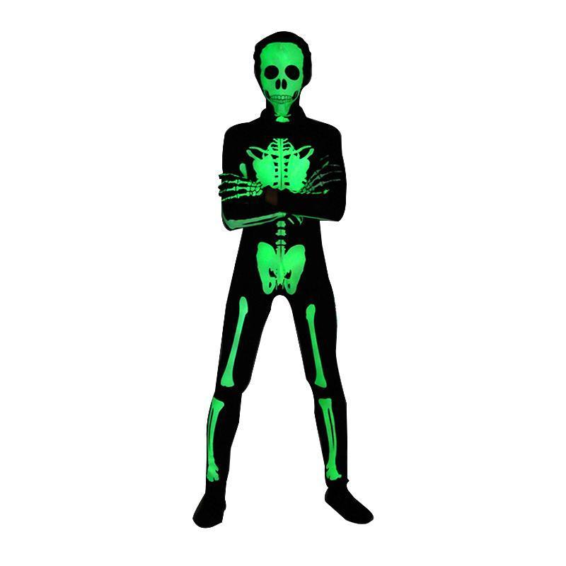 Glow in Dark Skeleton Clothing 3D Print Style Halloween Costumes For Kids Luminous Horror Skull Rack Bodysuit