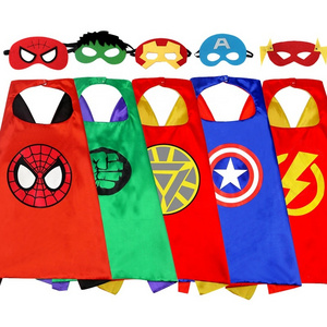 Chinese Factory Double Side Polyester Movie Design Halloween Clothes Party Decoration Superhero Cape Cloak with Mask for Kids