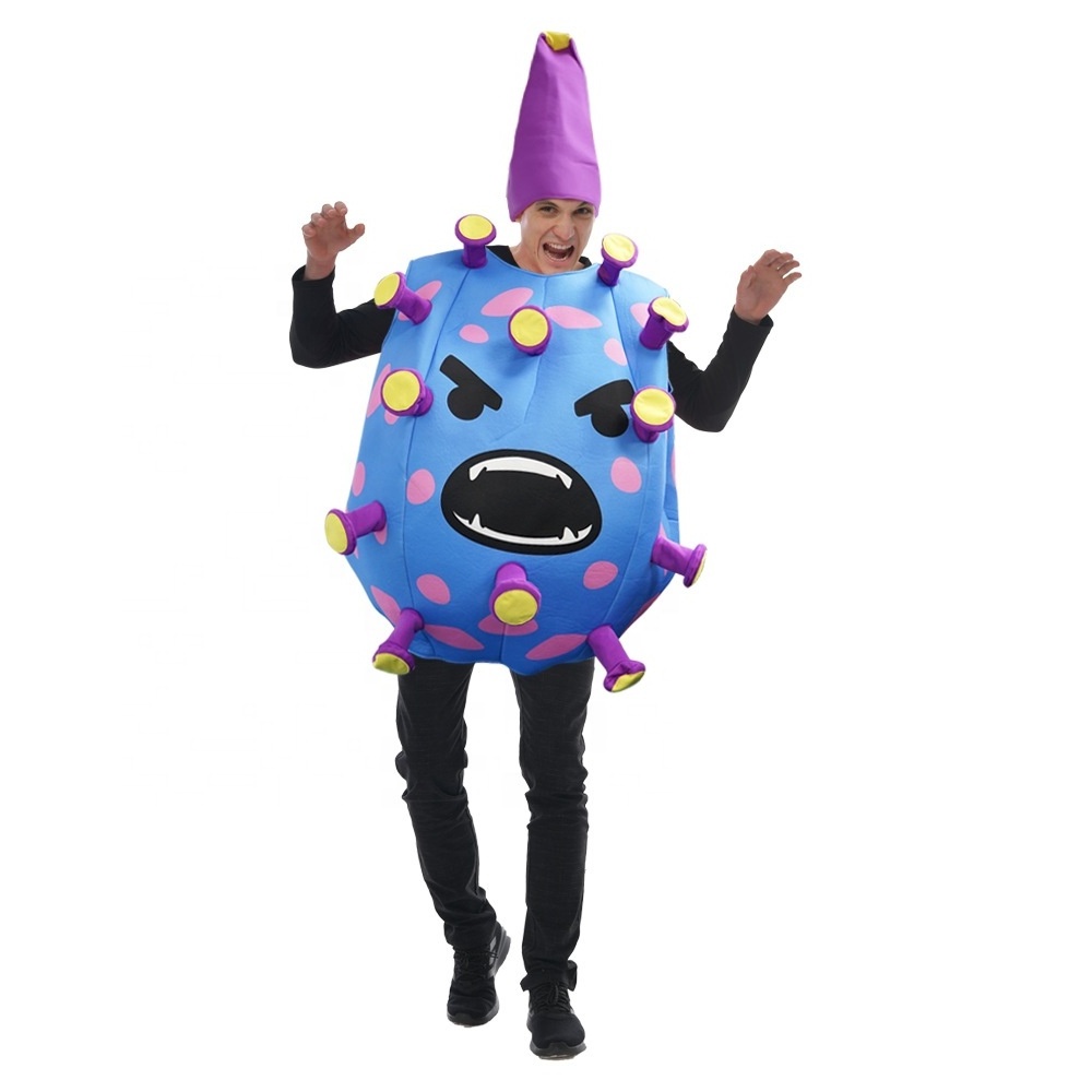 Hot Adult Halloween Costumes Funny Party Germs Cosplay Costume Bacteria Cosplay Suit with Hat