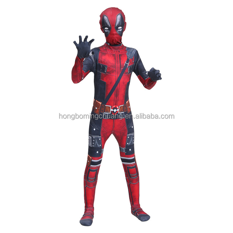 Boys Cool Movies Anime Superhero Halloween Xmas Party Gifts Cosplay Dead pool Children's Costumes with Headgear Swords Weapons