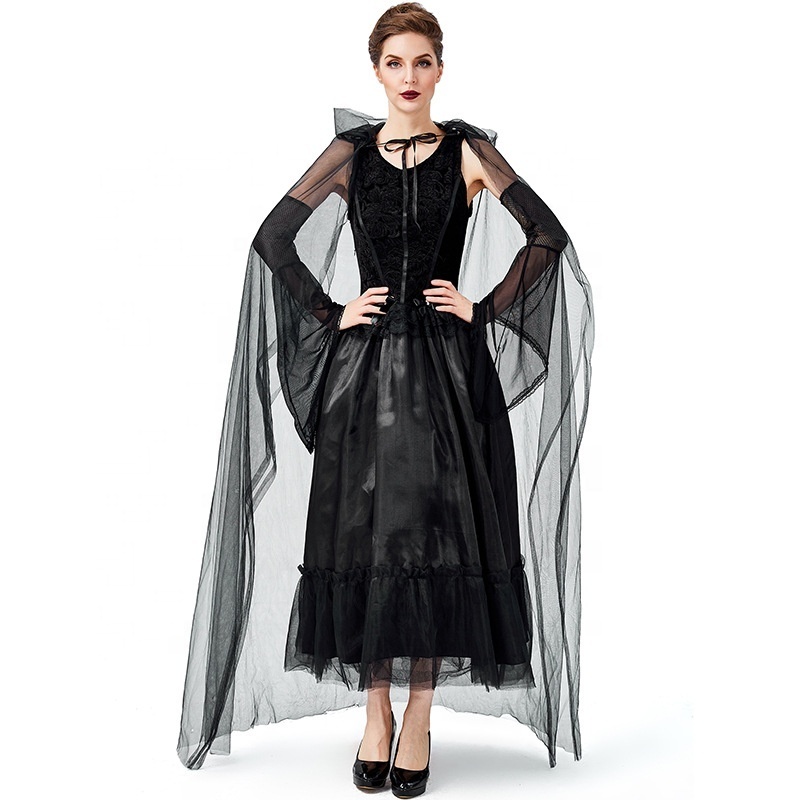 Hot Halloween Costume Black Witch Slim Fit Sexy  Mysterious Cloak Vampire Dark Witch Costume