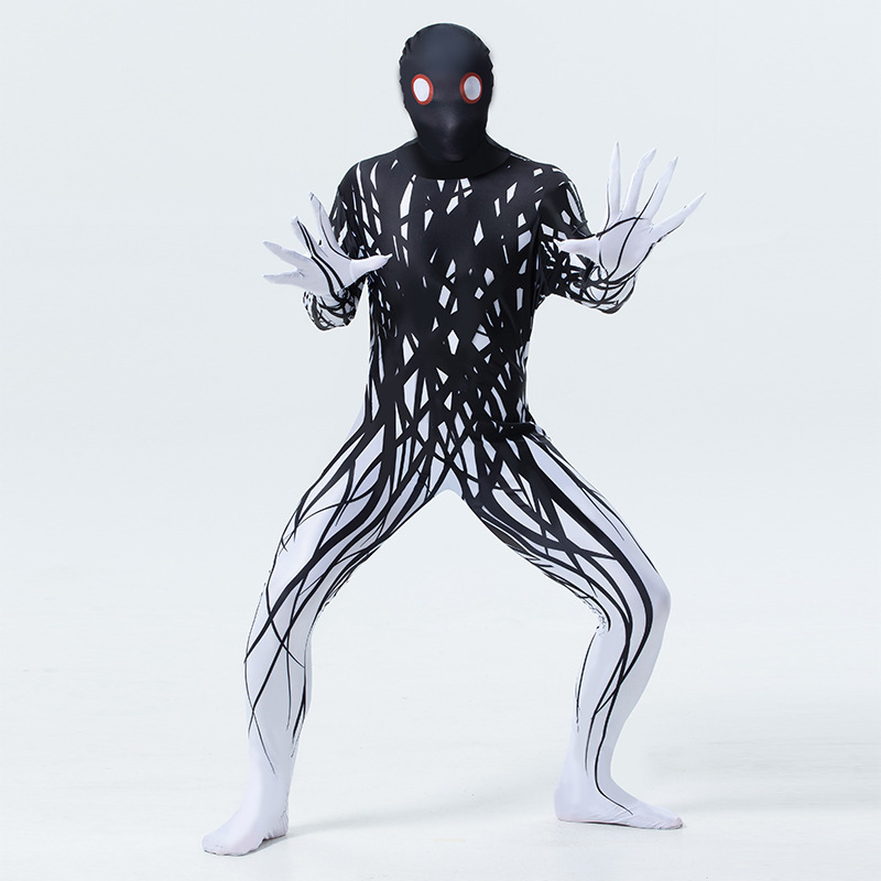 Factory Direct Sale Halloween Black Ghost Bodysuit Adult Men's Cosplay Costume Printed Zentai Game Suit for Parties