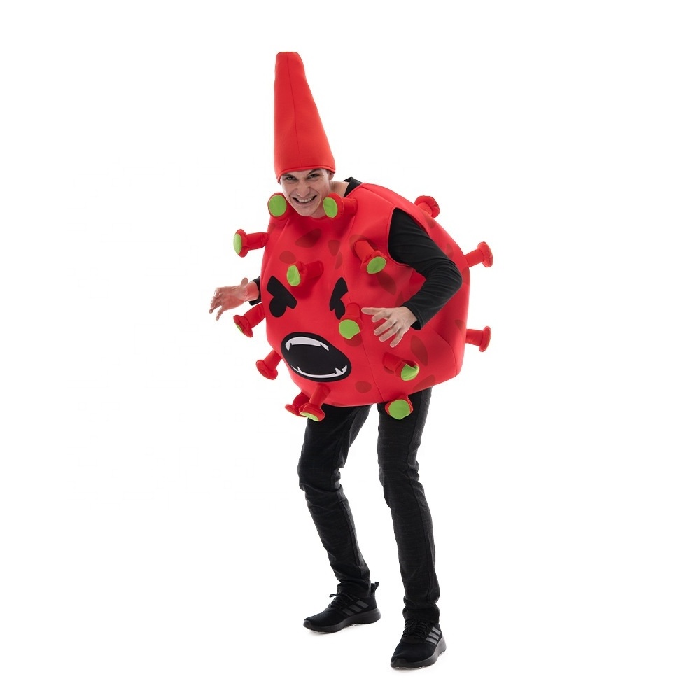 Hot Adult Halloween Costumes Funny Party Germs Cosplay Costume Bacteria Cosplay Suit with Hat