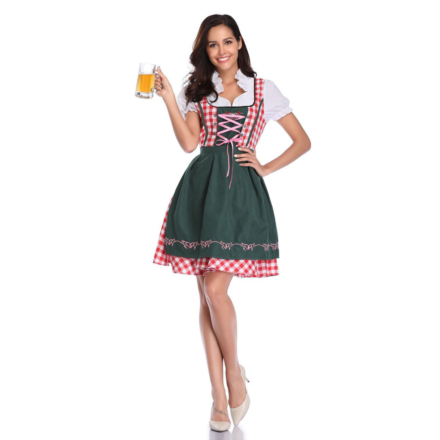 Free Sample Sexy Oktoberfest Beer Girl Cosplay Costume Women's Maid Dress for Adults Festive Suits and Top