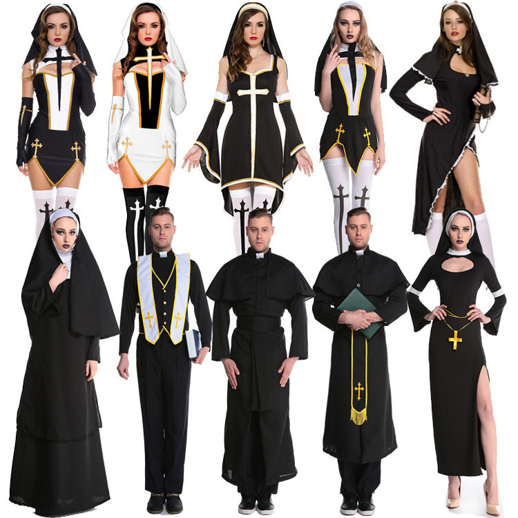 Multiple Types Adult Sexy Nun Costume Jesus Priest and Nun Costume Preacher's Party Cosplay Costume