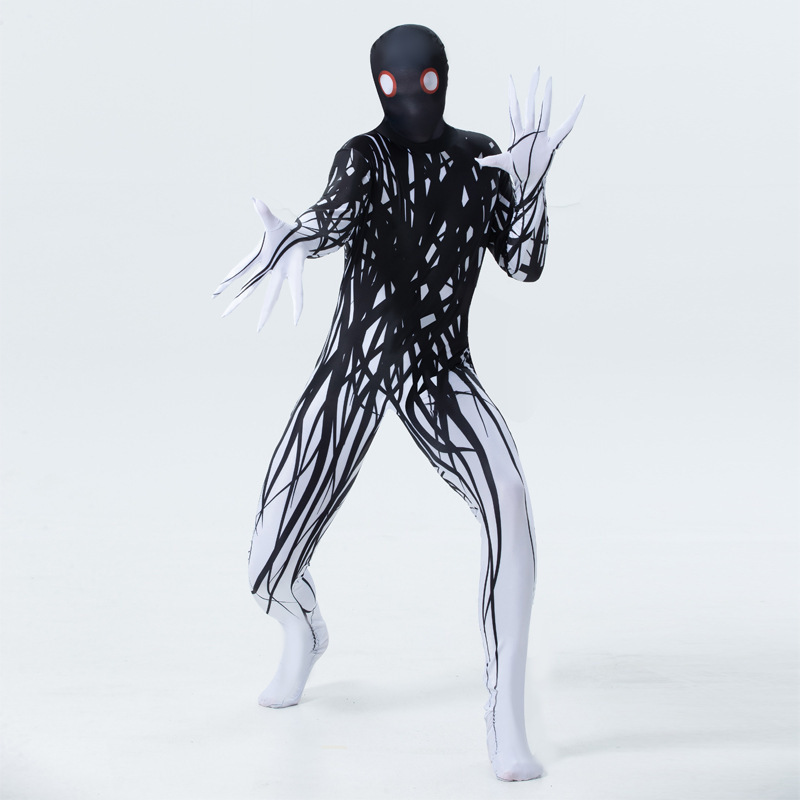 Factory Direct Sale Halloween Black Ghost Bodysuit Adult Men's Cosplay Costume Printed Zentai Game Suit for Parties