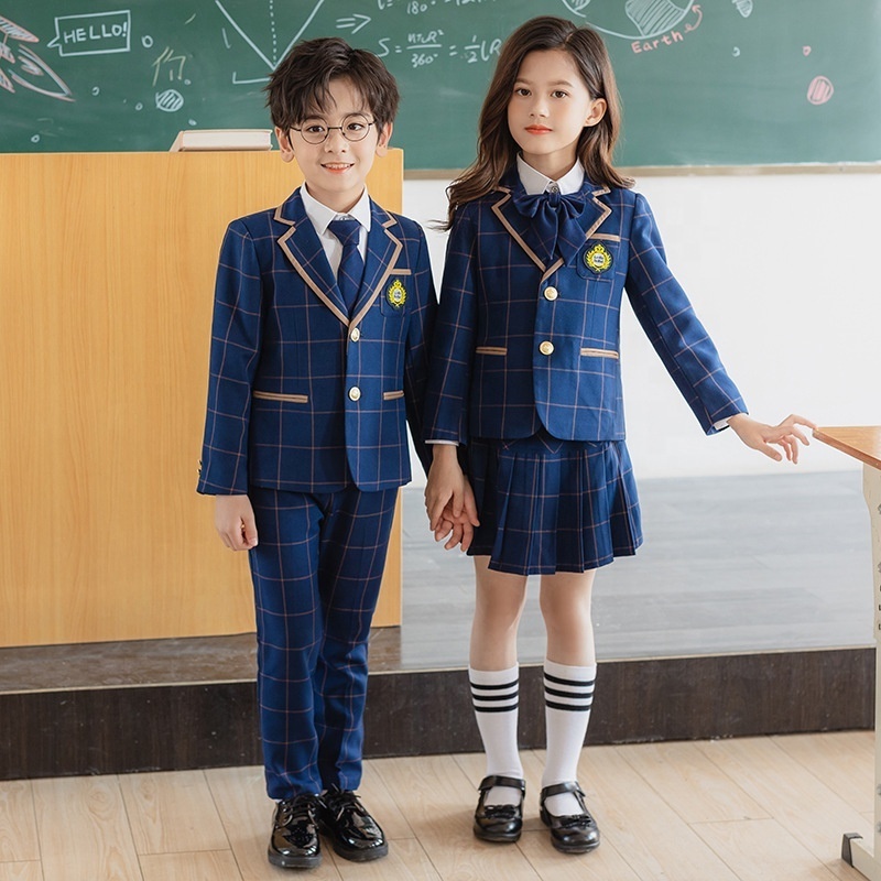 Hot British Style Primary School Uniforms Class Uniform Plaid Three-piece Kindergarten Uniforms