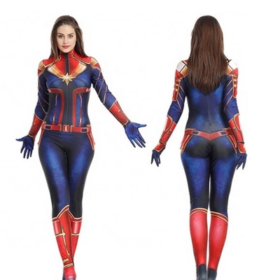 Movie Hot Sale Party Superhero 3D Printed Halloween Cosplay Jumpsuit Nanometer Sexy Bodysuit Captain Marvel Costumes for Women