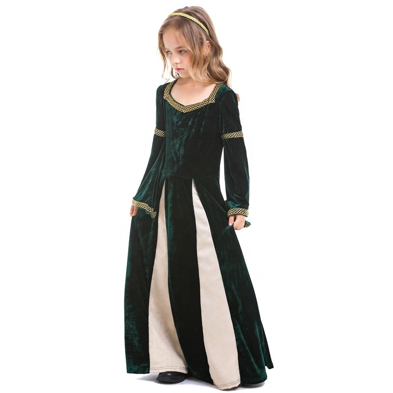 New Renaissance Retro Medieval Girls Musical Stage Costumes Dark Green Bell-Sleeved Long Witch Costumes